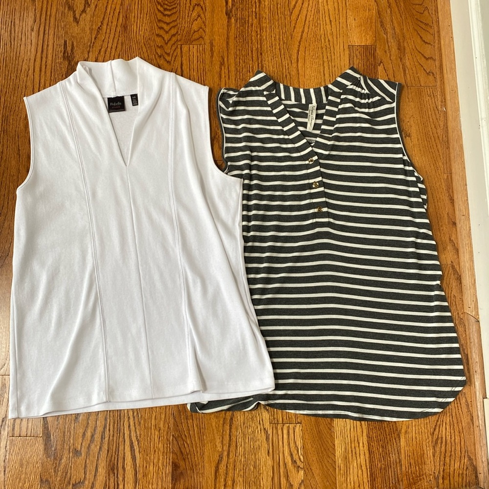 Rafaella (white) and Perseption Concept ( striped) sleeveless tops , both Large